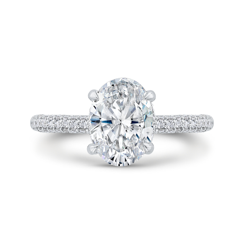 14K White Gold Oval Cut Diamond Engagement Ring (Semi-Mount)