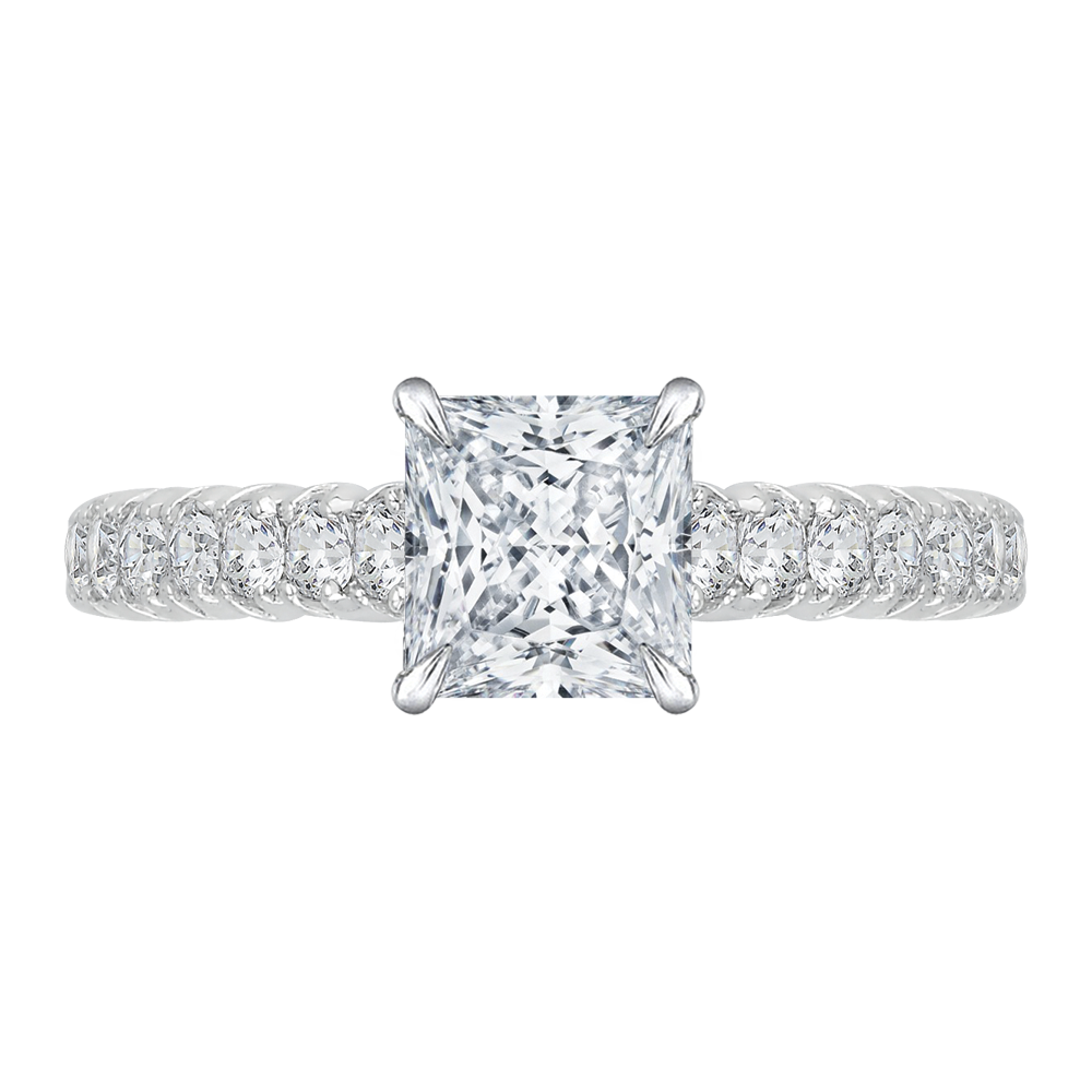 18K White Gold 3/4 Ct Princess Cut Diamond Engagement Ring (Semi-Mount)