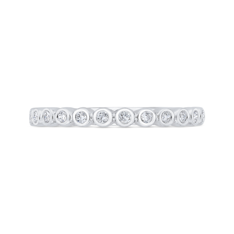 14K White Gold Bezel Set Diamond Wedding Band with Round Shank