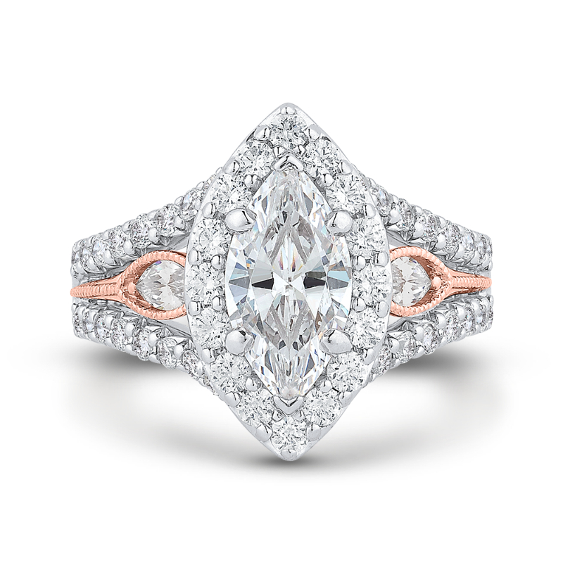 Two-Tone White and Rose Gold Diamond Halo Engagement Ring