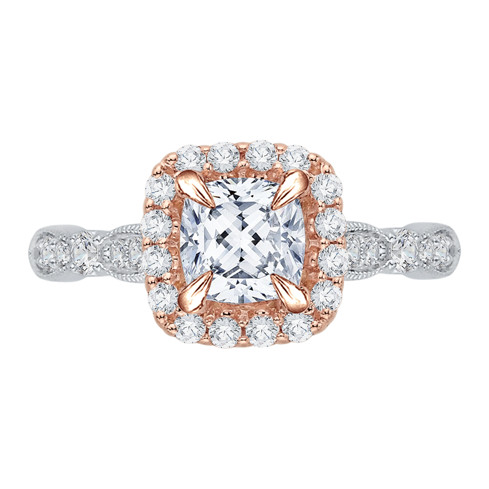 18K Two-Tone Gold 3/8 Ct Cushion Cut Diamond Engagement Ring (Semi-Mount)