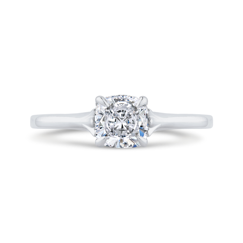 14K White Gold Cushion Diamond Solitaire Plus Engagement Ring (Semi-Mount)