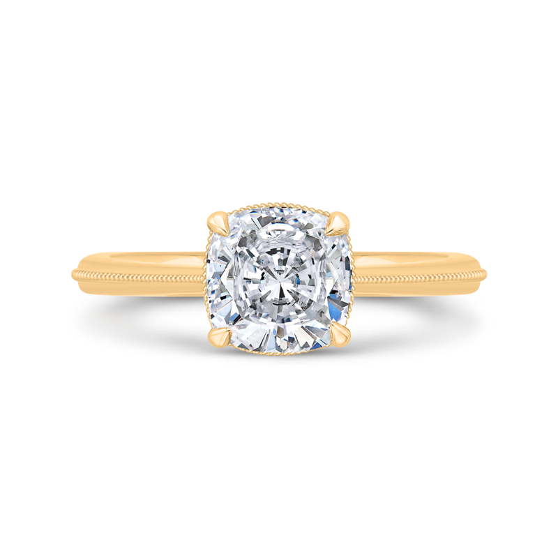 14K Yellow Gold Cushion Cut Diamond Solitaire Engagement Ring (Semi-Mount)