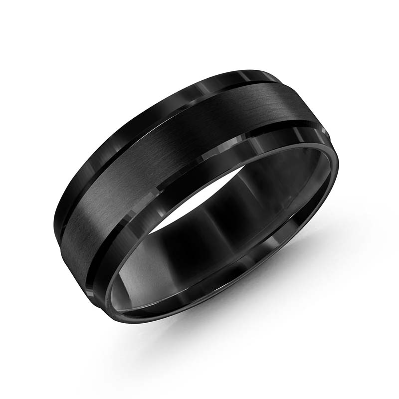 Black Satin/Polished Cobalt Step Edge Wedding Band