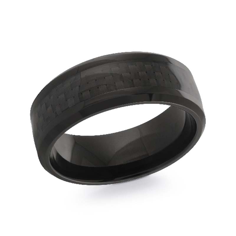 Black Polished Cobalt & Carbon Fiber Wedding Band