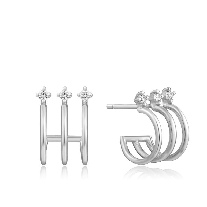 Triple Mini Hoop Stud Earrings