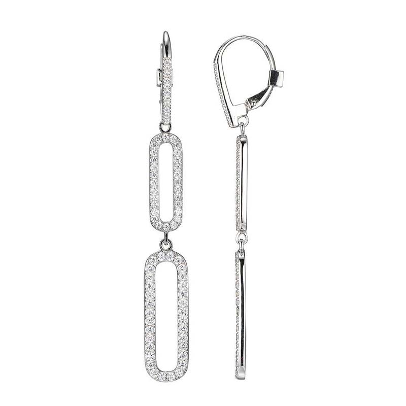 Sterling Silver CZ Link Leverback Earrings