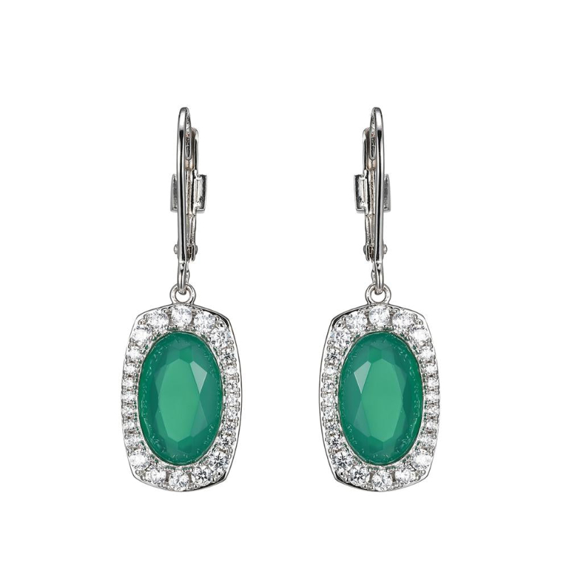 Silver Polished Sterling Silver Chrysoprase Earrings