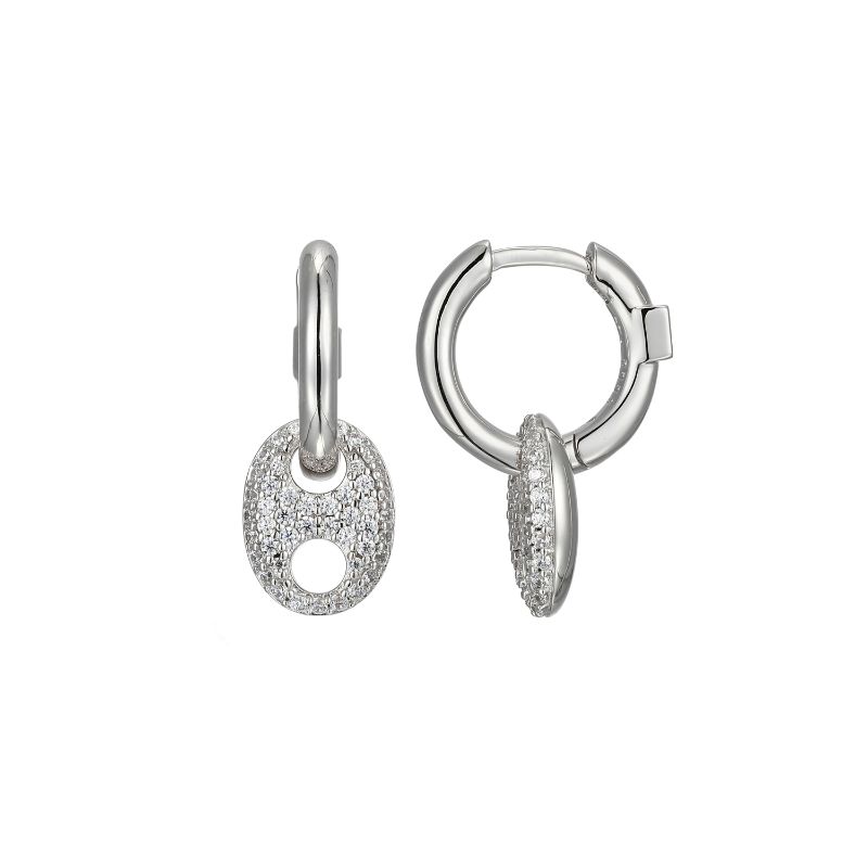 Sterling Silver CZ Marina Link Hoop Earrings