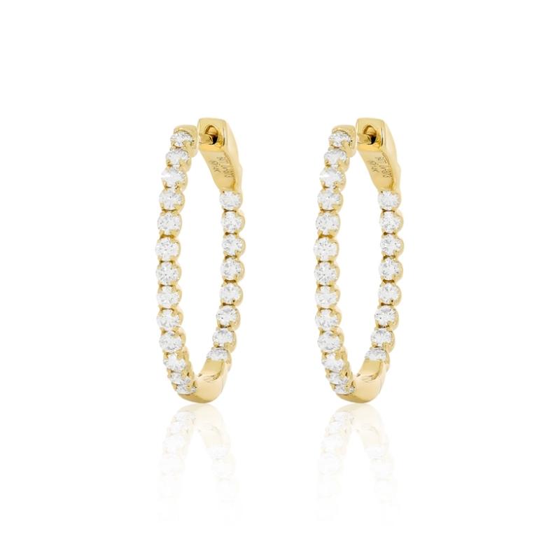 14K Yellow Diamond Hoop Earrings 0.91Ctw