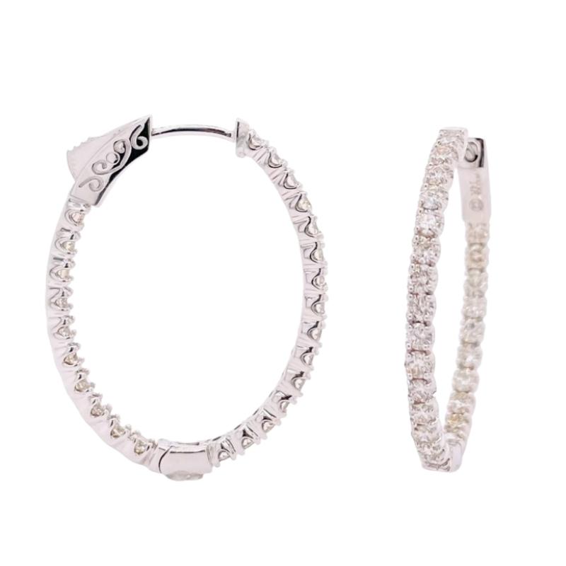 14K White Diamond Hoop Earrings 2.00Ctw