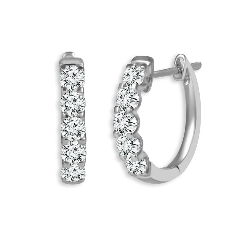 14K White Gold  Hoops Earrings With 10=1.00Tw Round H I1 Diamonds
