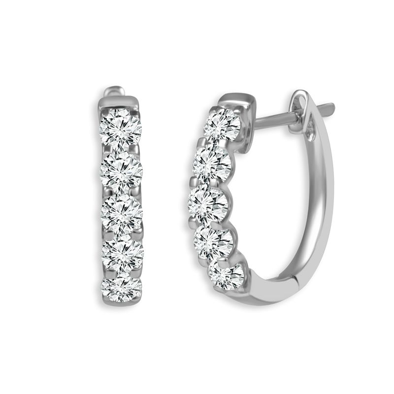 14K White Gold Hoop Earrings 1Cttw