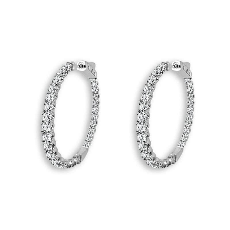 14K White Gold Inside/Outside Oval Diamond Hoops 1.00ctw