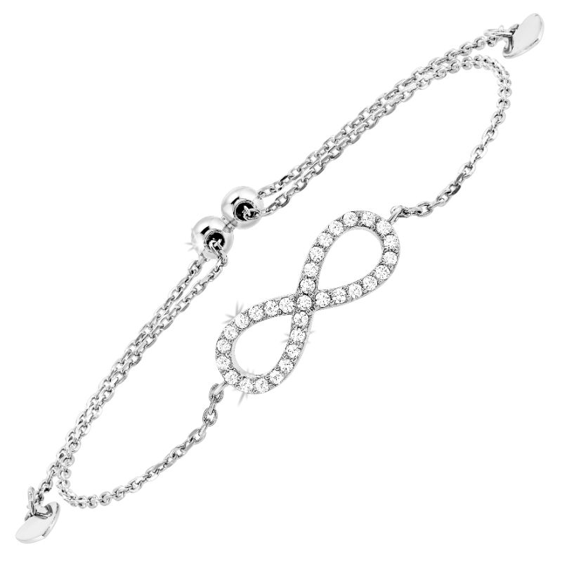 Infinity Symbol Adjustable Bolo Bracelet with cubic zirconia
