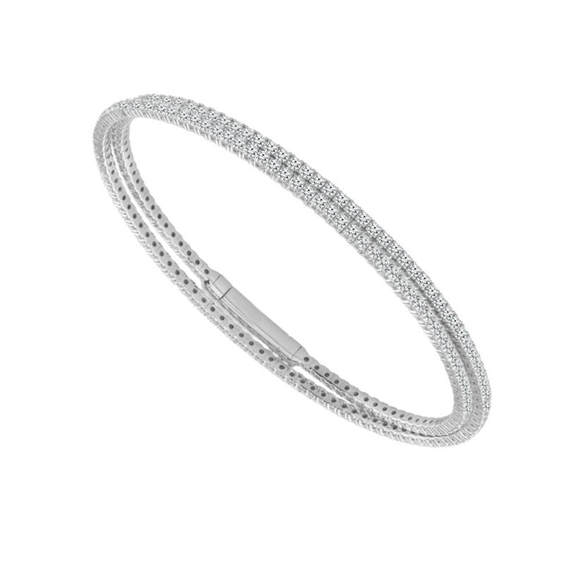 14K White Gold Double Row Flexible Diamond Bangle