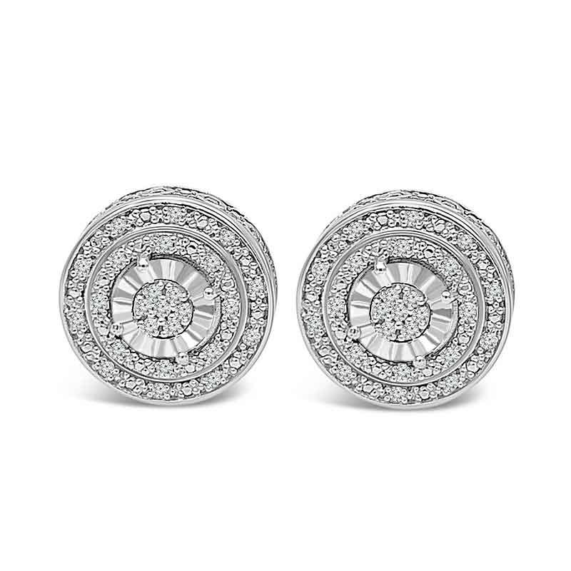 Sterling Silver Double Halo Diamond Earrings