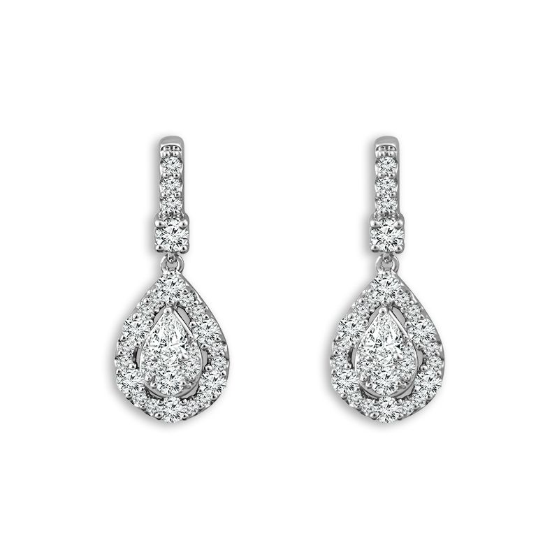 14K White Gold Pear Halo Earrings With 1.00Tw Various Shapes Diamonds