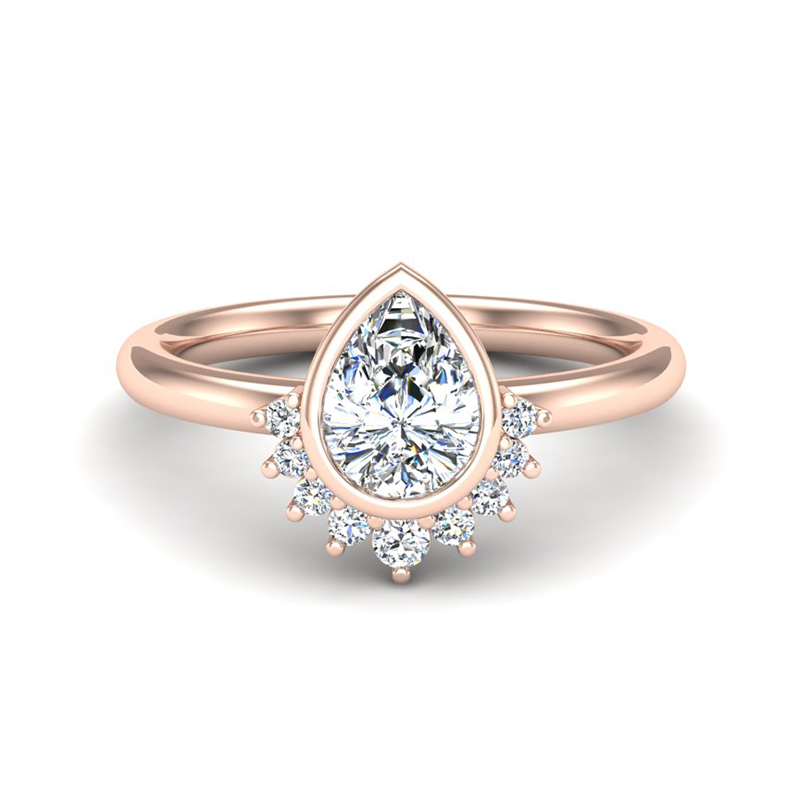 Bezel Pear Tiara Halo Diamond Engagement Semi-mount