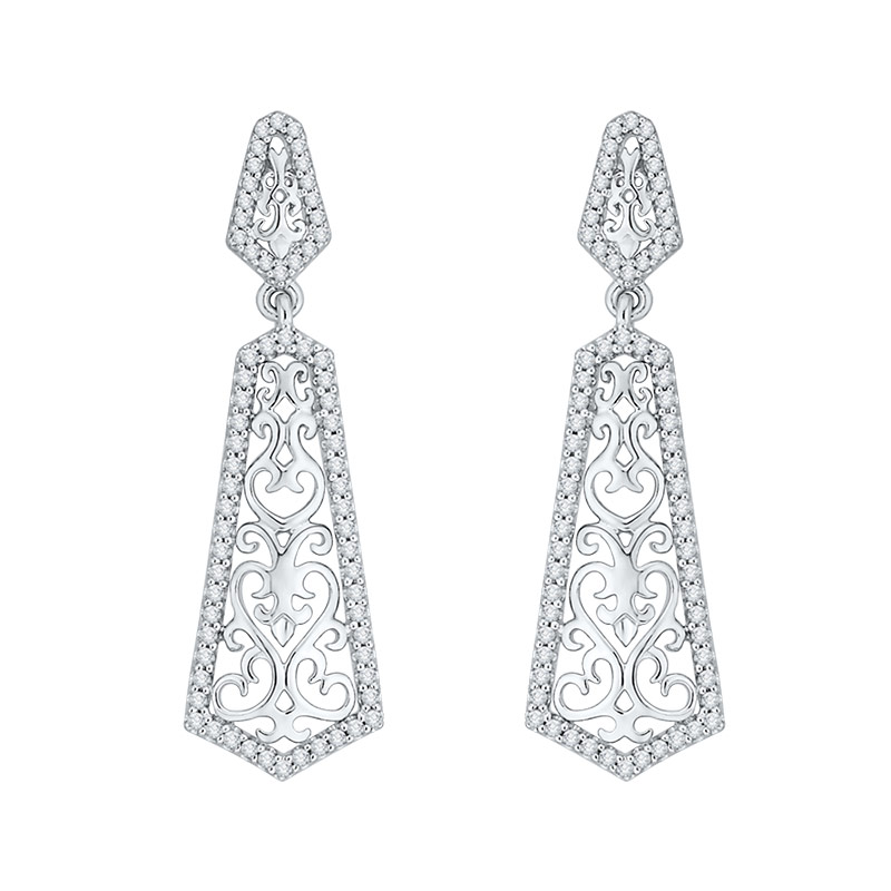 14K White Gold 1/2 Ct Diamond Lecirque Fashion Earrings.