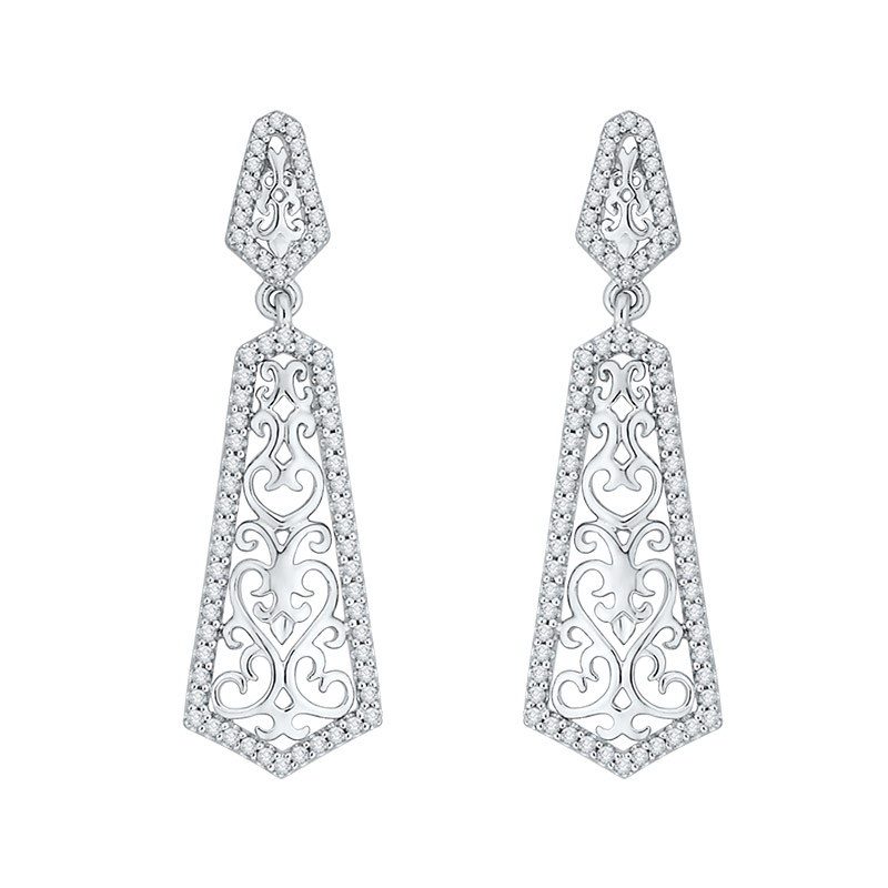 14K White Gold 1/2 Ct Diamond Lecirque Fashion Earrings.