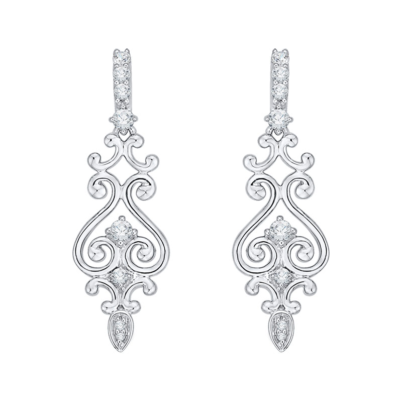 14K White Gold 1/4 Ct Diamond Lecirque Fashion Earrings.