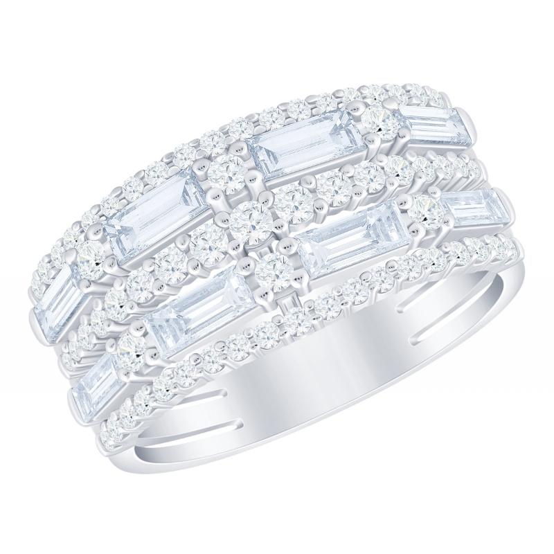 14K White Baguette and Round Diamond Fashion Ring