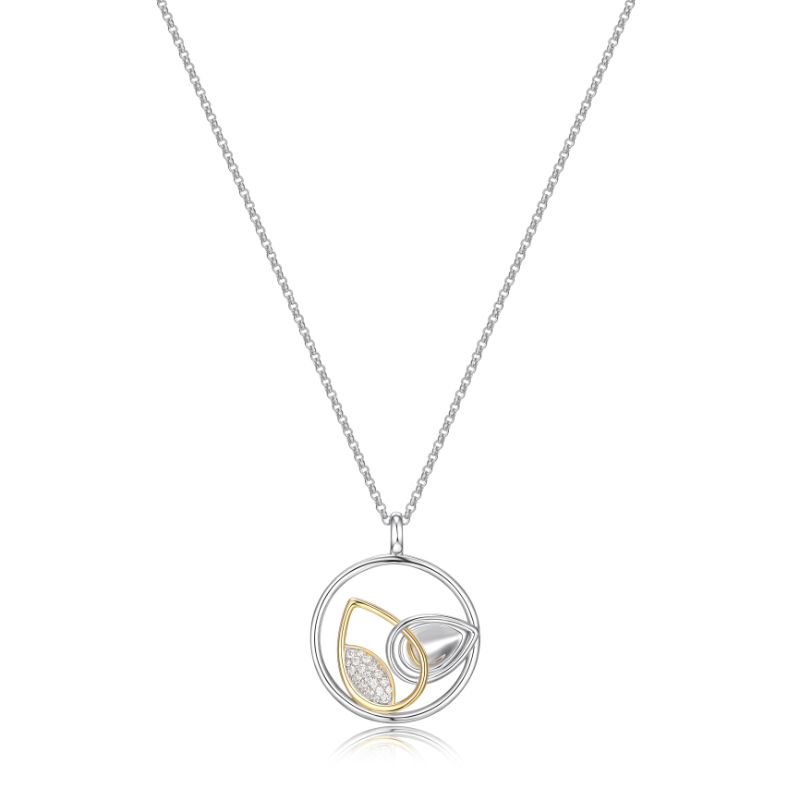 Two-Tone Polished Sterling Silver Circle Charm Necklace