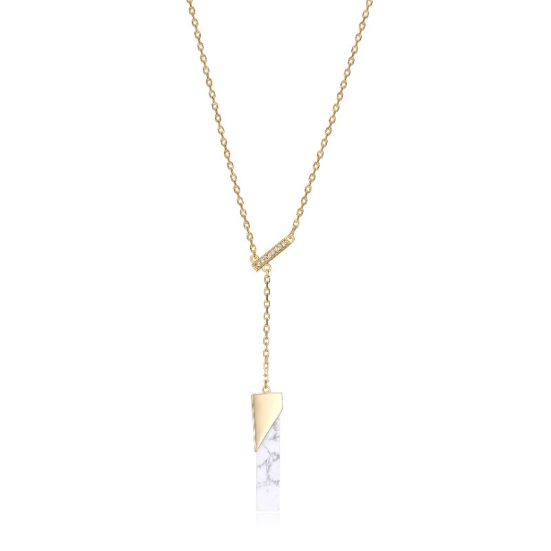 Yellow Polished Sterling Silver Marble Bar Charm Necklace