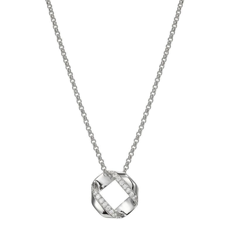 Silver Polished Sterling Silver Hexagon Charm Necklace