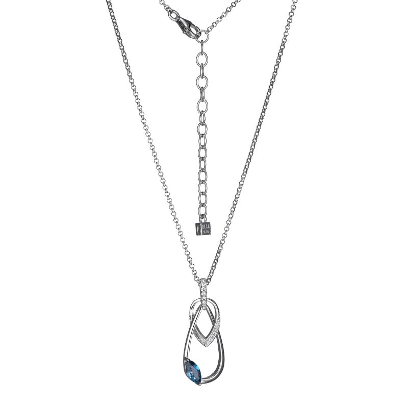 White Sterling Silver Blue Topaz Charm Necklace