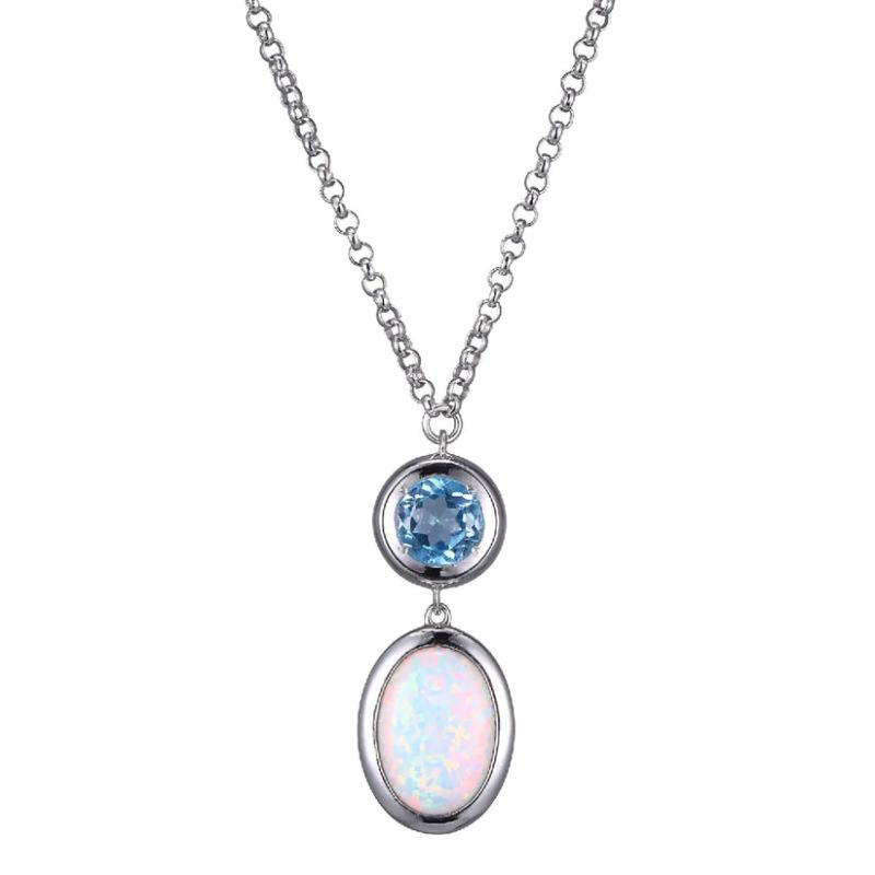 White Sterling Silver Topaz & Opal Charm