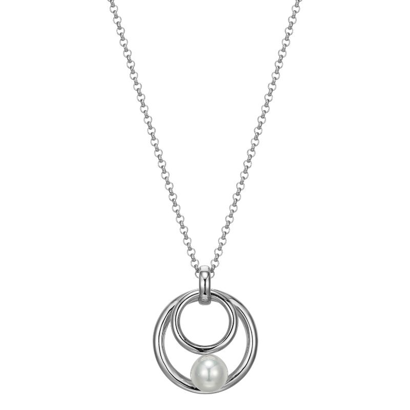 White Sterling Silver Circle & Pearl Charm