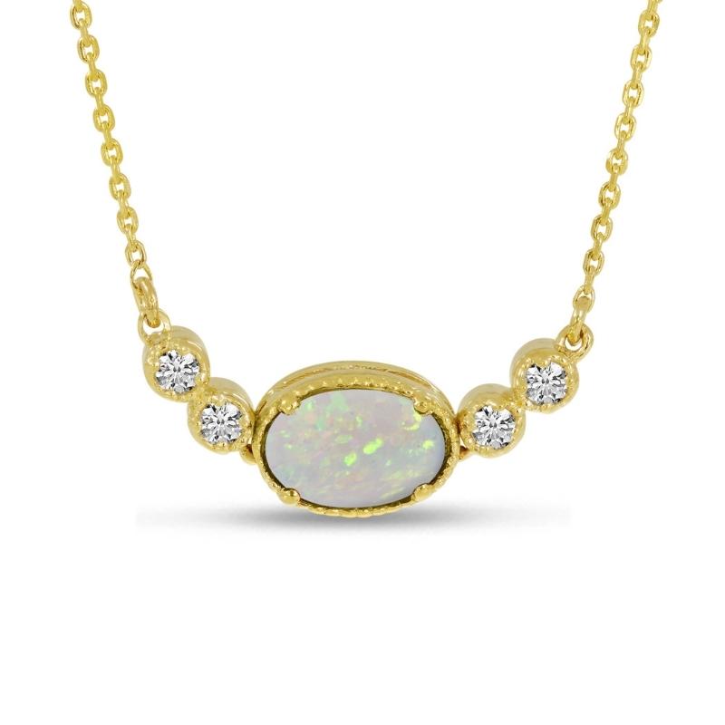 Oval October Birthstone & Diamond Necklace