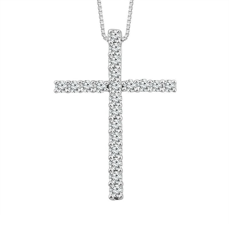 14K White Gold Cross Pendant 0.25Tw