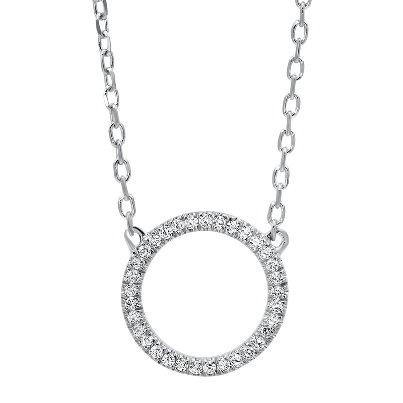 14K White Gold Diamond Circle Outline Pendant