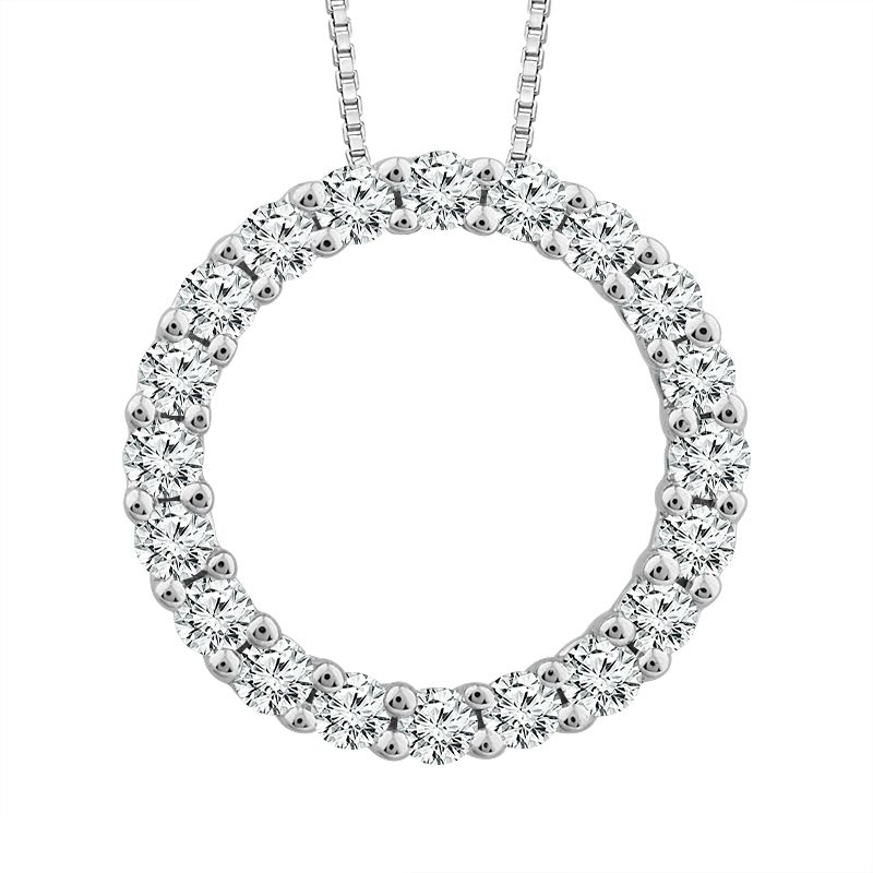 14K White Gold Circle Pendant 0.50Tw