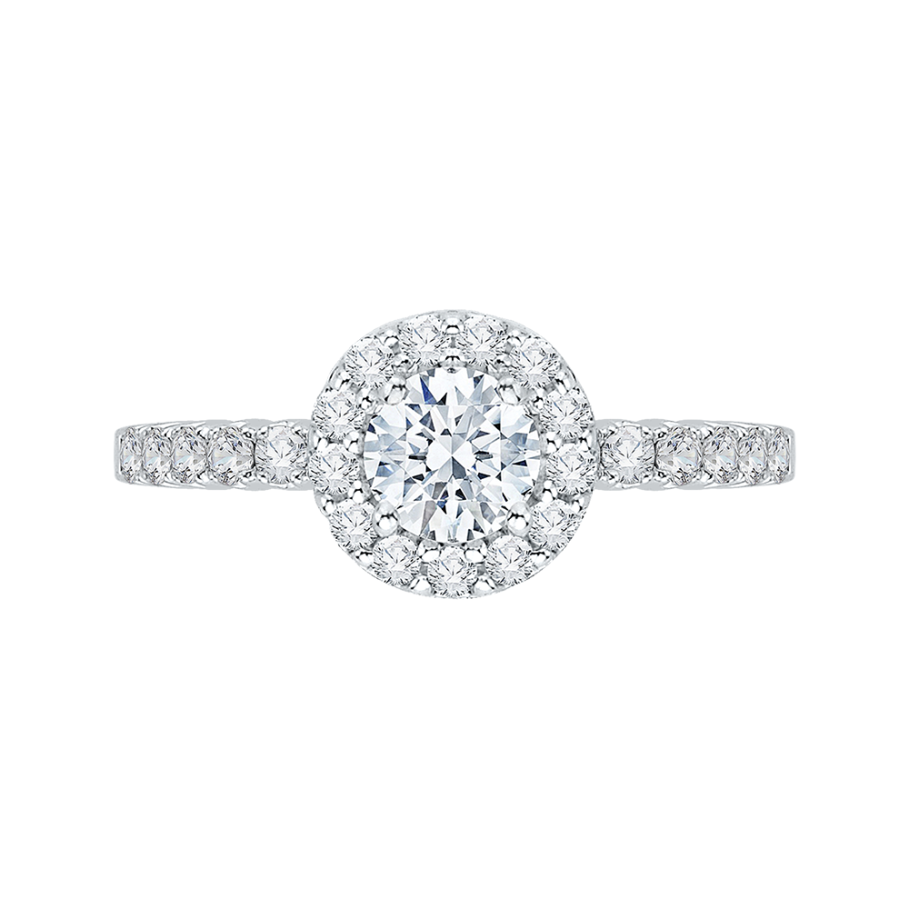 Round Cut Diamond Halo Engagement Ring with 14K White Gold (Semi-Mount)