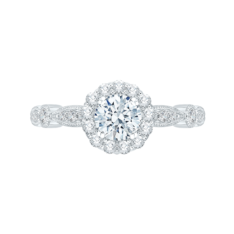 14Kt White Gold Round Diamond  Halo Engagement Ring, .75 CTTW