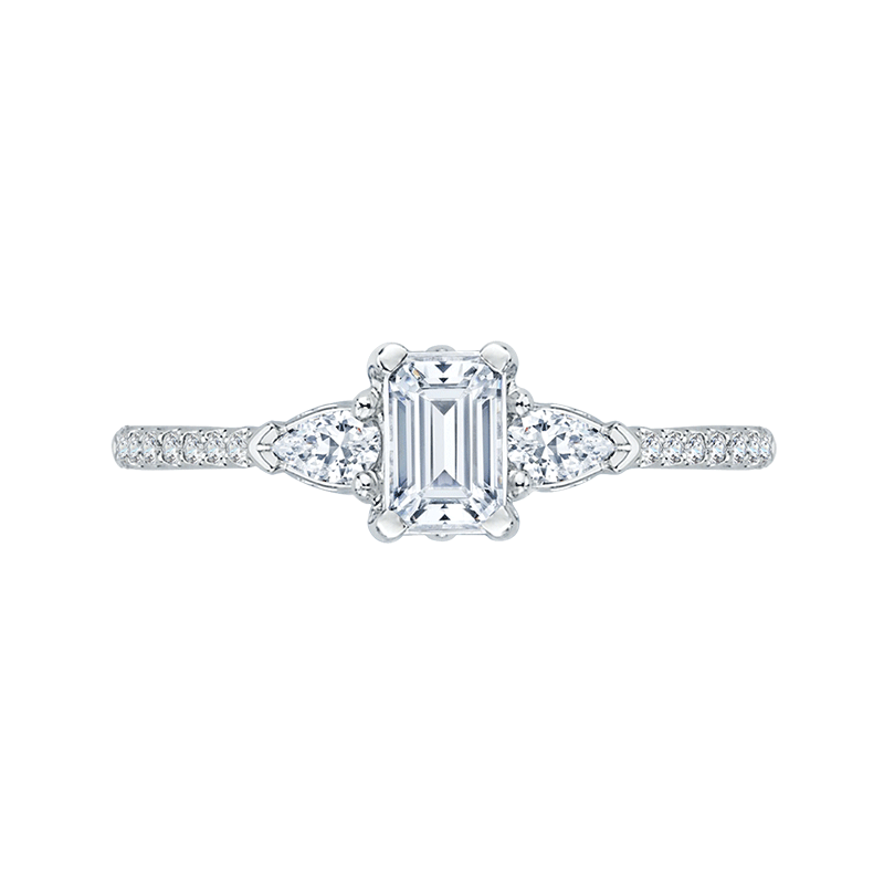 14Kt White Gold Emerald Cut and Pear Engagement Ring, .80 CTTW