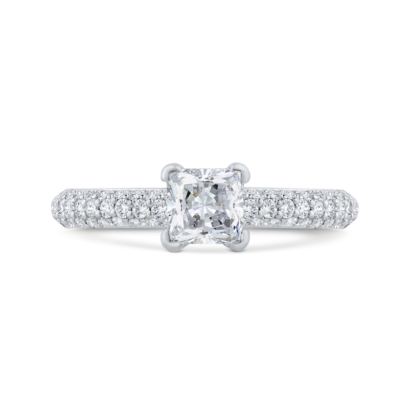 14K White Gold Princess Diamond Engagement Ring with Round Shank