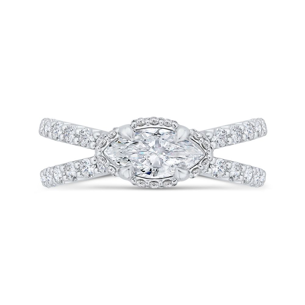 14K White Gold Marquise Diamond Engagement Ring with Split Shank (Semi-Mount)