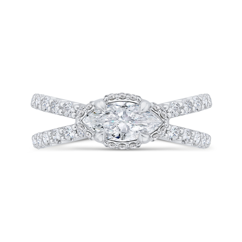 14K White Gold Marquise Diamond Engagement Ring with Split Shank (Semi-Mount)