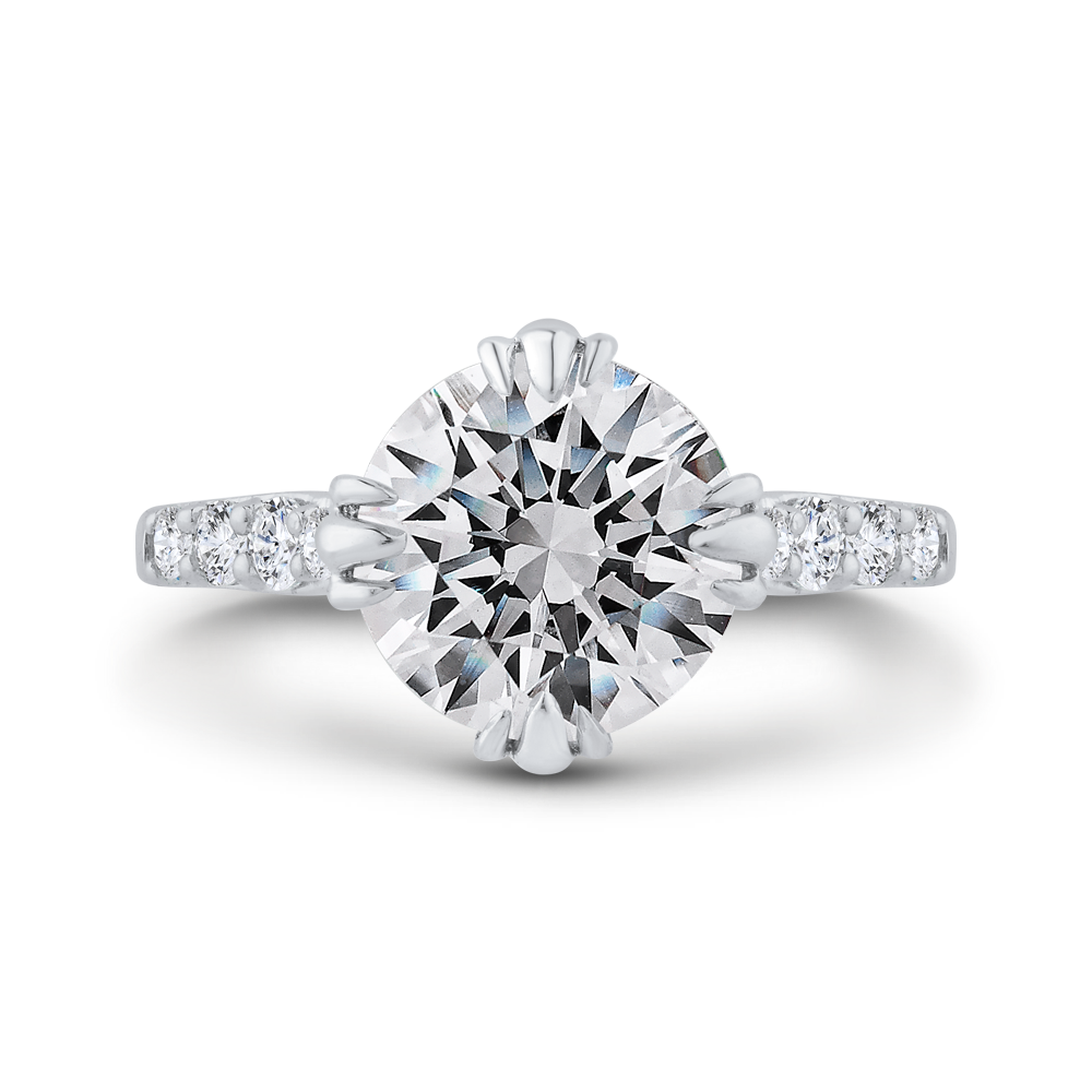 14K White Gold Round Cut Diamond Engagement Ring (Semi-Mount)