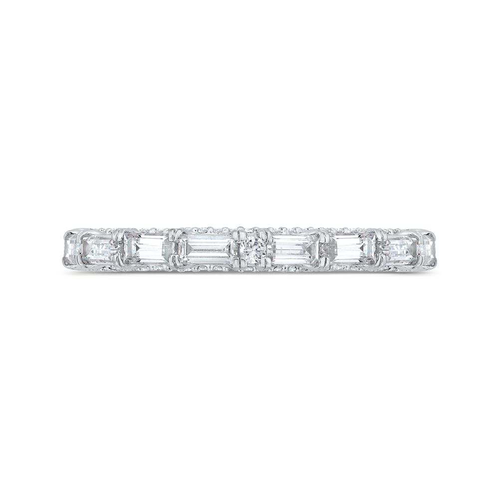 18K White Gold Baguette and Round Diamond Wedding Band