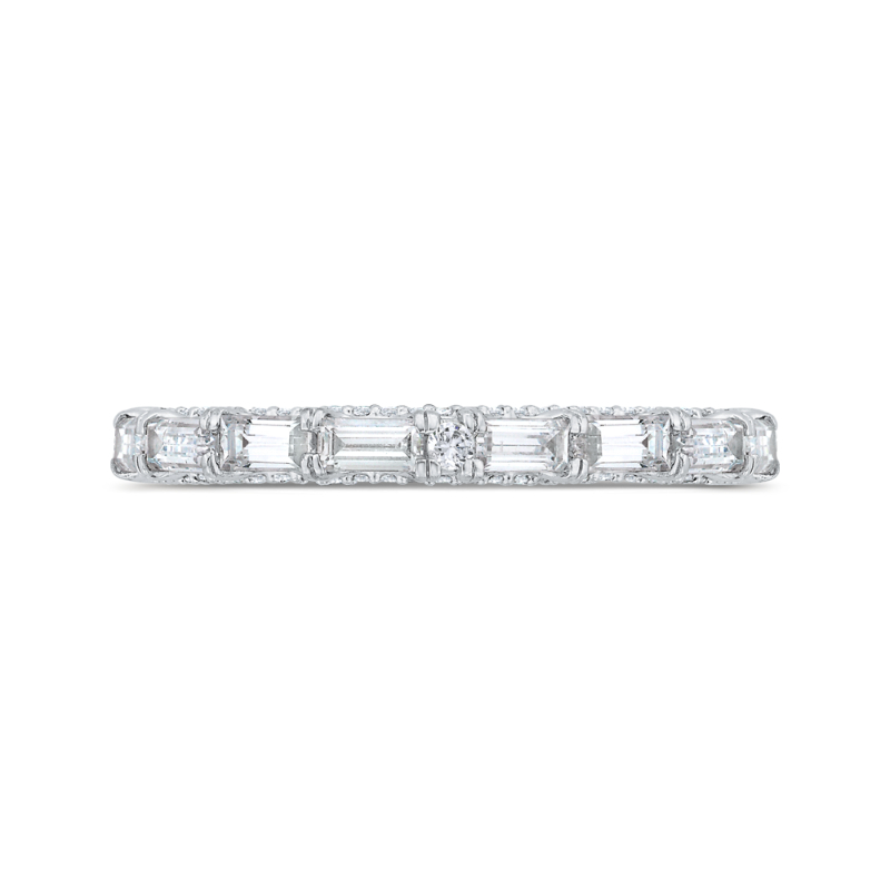 18K White Gold Baguette and Round Diamond Wedding Band