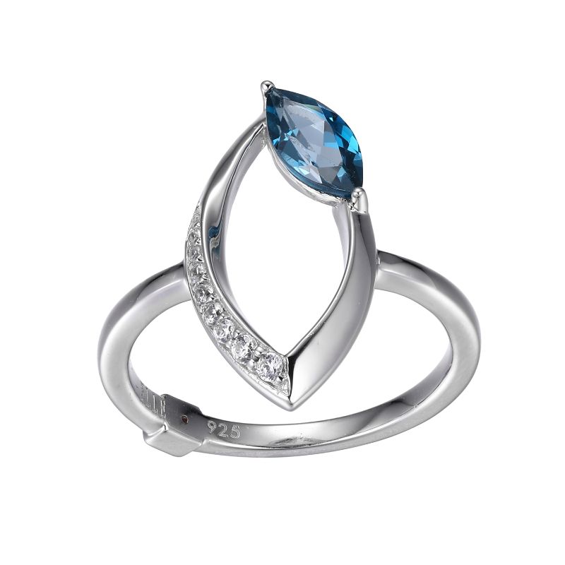 White Sterling Silver Blue Topaz Ring Size 7