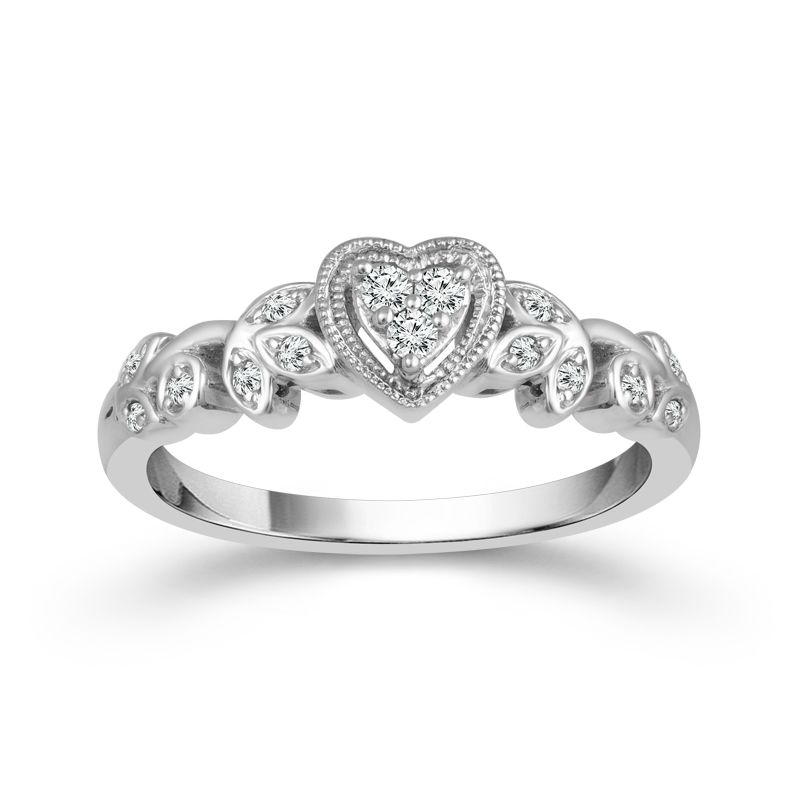 10K White Gold Diamond Heart Ring