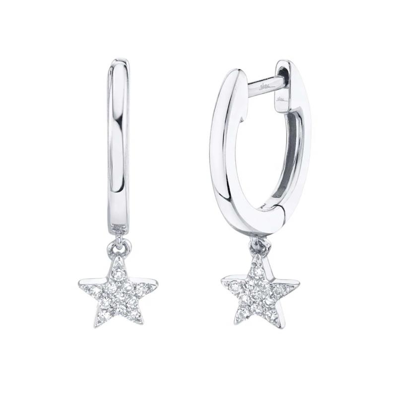 0.04Ct 14K W/G Diamond Star Huggie Earrings