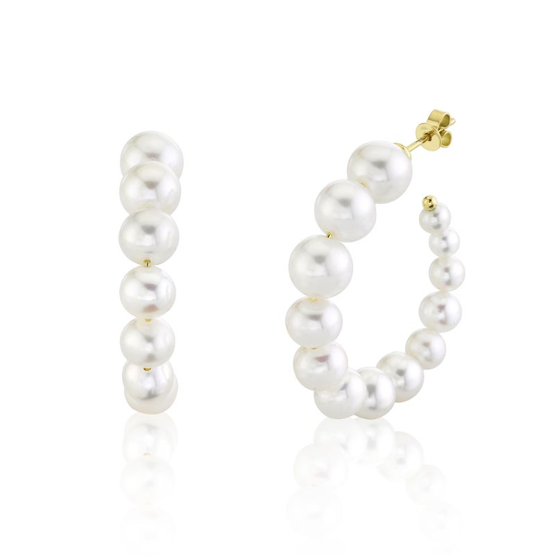 14K Y/G Cultured Pearl Hoop Earrings